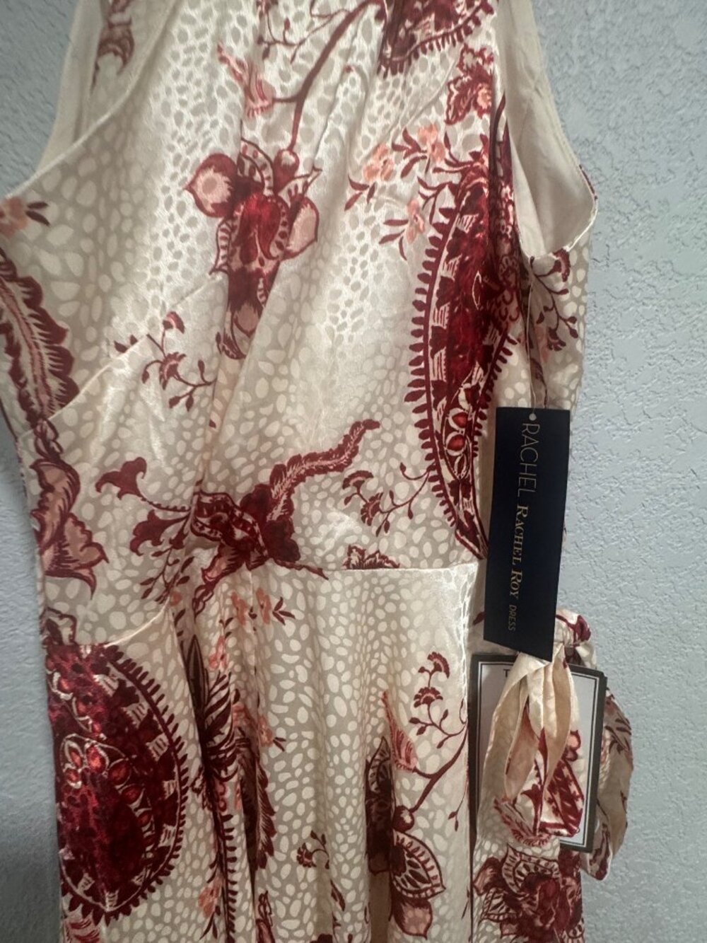 Rachel Roy Light Beige & Red Floral Handkerchief Hem Midi Dress Size 2 - Picture 6 of 8